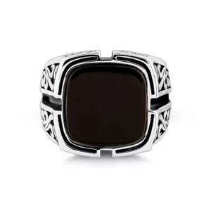 Anillo sólido de plata de ley 925 con piedras preciosas de ónix negro para hombre joyería hecha a mano - Imagen 1 de 7