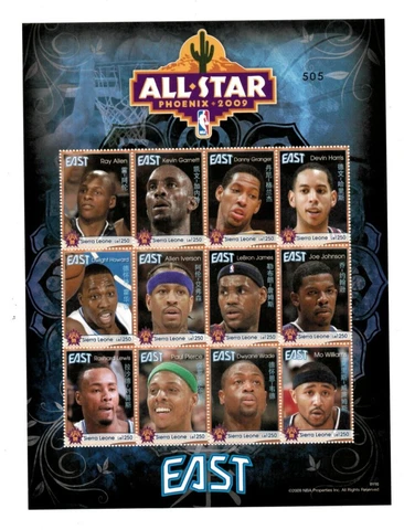 Sierra Leone - NBA 2009 EAST ALL STARS - Lebron James - Sheet of 12 Stamps - MNH Cover