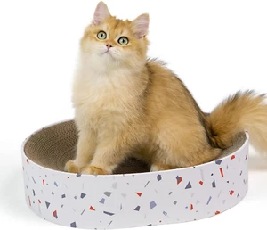 Tiragraffi per Gatti, 2 in 1 Ciotola Ovale in Tiragraffi Gatto Cartone, Lounge O - Foto 1 di 12
