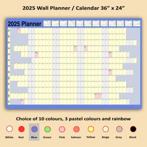 2025 Jahr Wandplaner Kalender 36" x 24" Auswahl aus 14 Farben (gerollt/gefaltet) - Bild 1 von 15