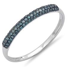 0.20 CT 10K White Gold Round Blue Diamond Ladies Wedding Band Stackable Ring