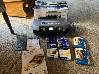 Epson Stylus Photo R340 Digital Photo CD/DVD Inkjet Printer Bundle 9 Boxes Ink - Image 1 of 4