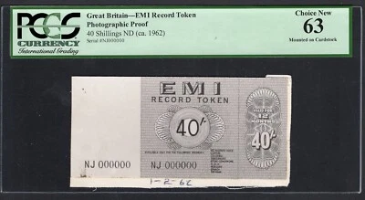 Great Britain-EMI Record Token 40 Shillings ND(ca.1962) Photographic Proof - Image 1 of 2