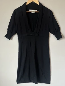 Abito Max Studio Maglia Donna Taglia Media Nero Manica Corta Profondo Fiocco V LBD Y2K - Foto 1 di 10
