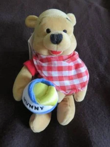 NEW Disney Store PICNIC POOH Winnie 8" Beanbag Plush TOY NWT Hunny Bear Honey - Picture 1 of 2