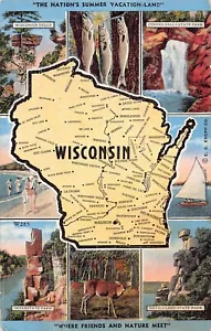 Wisconsin Nations Summer Vacation Land WI Linen Postcard - Picture 1 of 2