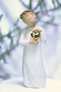 ANGEL statue SOLID GOLD HEART figurine Keepsake Wedding Shower Gift WILLOW TREE - Picture 1 of 5