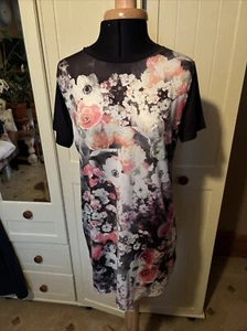 MISS SELFRIDGE Multicoloured Floral Stretch Ponte Short T Shirt Dress Size 4 - Picture 1 of 9