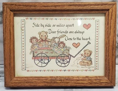 Vintage Creative Calligraphy "Friends" Wall Plaque Artwork 1988 Teddy Bear Dolls - Image 1 of 4