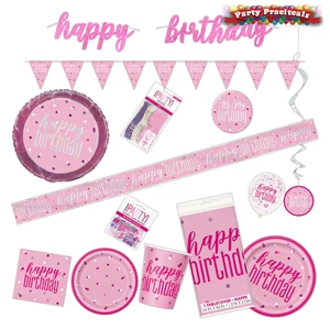 Glitz Pink Happy Birthday or age party supplies tableware or decorations