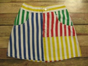 Vintage Denim Jean Color Block Striped Girls Skirt Sz 4 80s 90s Retro SBTB - Picture 1 of 12