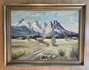 Vintage Deutsche Berg- und Tallandschaft signiert Öl auf Leinwand gerahmt - Bild 1 von 16