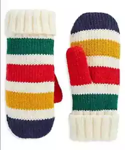 CANADA Hudson’s Bay HBC Stripes Signature Multi-stripe Knit Mittens L/XL NEW NWT - Picture 1 of 2