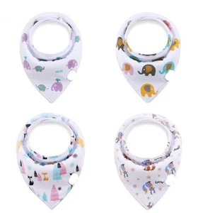Baby Bandanna Teething Drool Bibs 4 Pack Set Boys Girls Unisex White Purple Blue - Picture 1 of 2