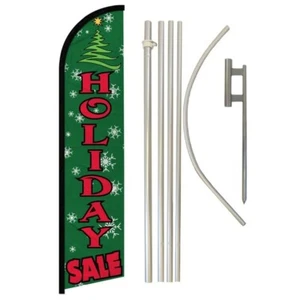 Holiday Sale Green Windless Banner Flag & Flag Pole Kit & Ground Spike - Picture 1 of 1