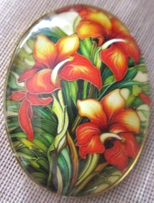 XL СТЕКЛЯННЫЙ КУПОЛ ЦВЕТОК СЕРИИ КНОПКА - КРАСИВЫЙ КРАСНЫЙ/ОРАНЖЕВЫЙ ТРОПИЧЕСКИЕ ЦВЕТЫ - Изображение 1 из 3