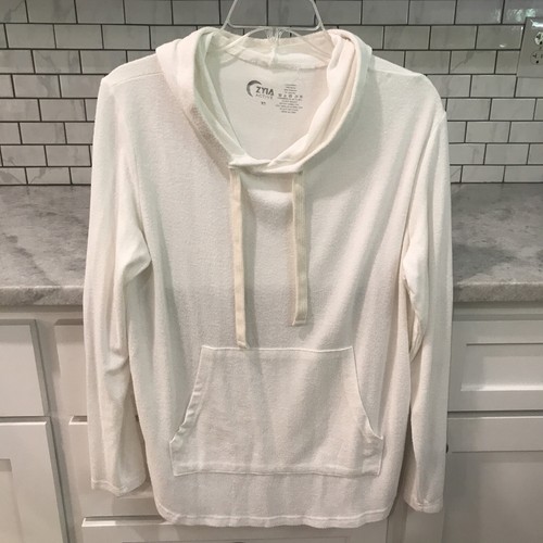 OFF WHITE Felpa con cappuccio Zyia donna XS bianco sporco avorio spiaggia bohemien estiva hippie pullover