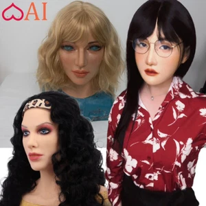Maschera per la testa in silicone femminile realistica crossdresser maschera viso per donna cosplay - Foto 1 di 33