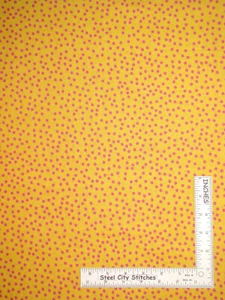 Pink Dots Fabric Scattered on Yellow Geometric Cotton Loralie Designs By Yard - Picture 1 of 1