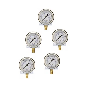 5 PACK LIQUID FILLED PRESSURE GAUGE 0-200 PSI, 2.5" FACE, 1/4" NPT LOWER MOUNT - Picture 1 of 5