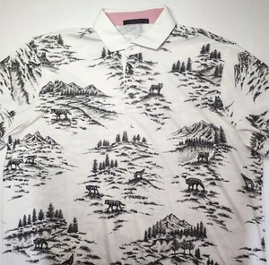 Greyson Men's Short Sleeve Hazeltine Polo Size L All Over Wolf Print RARE PRINT - Picture 1 of 18