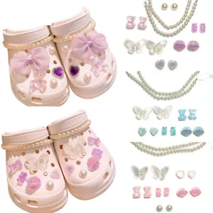 Butterfly Bow Pearl Shoe Charms Decorations For Croc & Jibbitz Shoe Accessories - Picture 1 of 18