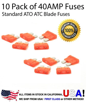 Premium 10 Pack 40 AMP Automotive ATO ATC Standard Blade Fuses 40A - Image 1 of 4