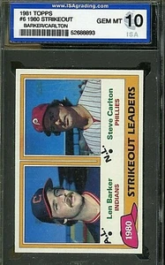 1981 Topps #6 1980 Strikeout Leaders Len Barker Steve Carlton ISA 10 GEM MINT - Picture 1 of 1