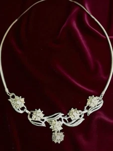 Vintage Wirbel Strass Choker Halskette Schlangenkette silberfarben unsigniert - Bild 1 von 1