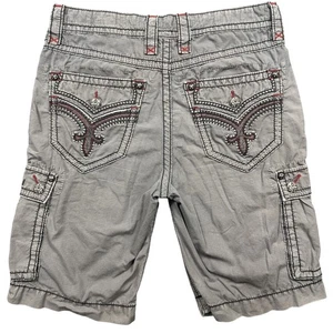 Rock Revival Cargo Shorts Herren 33 grau Slim Fit Streetwear Fleur-de-Lis Taschen - Bild 1 von 19