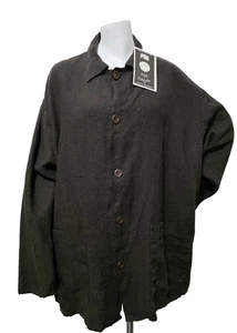 FLAX ENGELHART Jacket L Over Size Fits to 3X Brown Linen Buttons Lagenlook w/Tag - Picture 1 of 6
