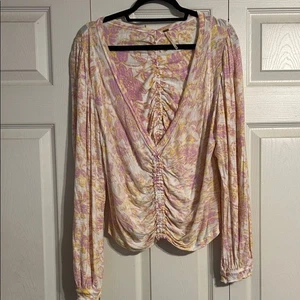 FREE PEOPLE Rüschen Top Shirt Say the Word Blumen Langarm X-Large V-Ausschnitt - Bild 1 von 10