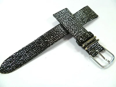 18 mm NERO ARGENTO RASO CINTURINO OROLOGIO CINTURINO PELLE 1892 - Immagine 1 di 2