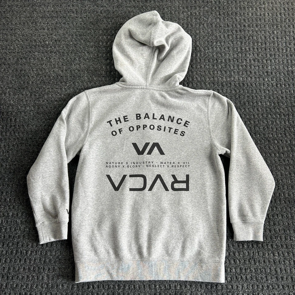 RVCA Hoodie Gray L Teens Youth Full Zip Hooded Sweatshirt Balance of Opposites - Image 1 of 4