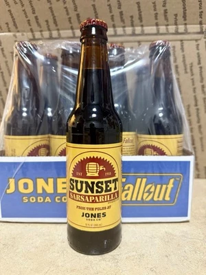 🔥 Jones Soda Fallout Sunset Sarsaparilla Glass Bottle w/ Metal Cap 🔥 - Image 1 of 3