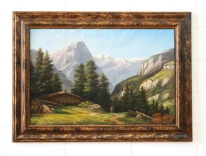 Gemälde Alpenlandschaft mit Hütte - Bild 1 von 11