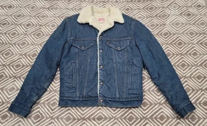 VINTAGE 80s Levis Sherpa Lined Trucker Jean Denim Jacket 36R Snap USA Made - Bild 1 von 16