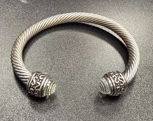 Vintage silberfarben gedrehtes Kabel Manschette Armband klarer Stein 29 g - Bild 1 von 9