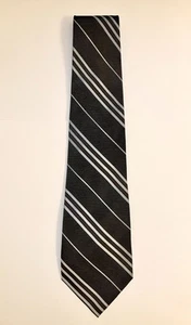 Joseph Feiss Herrenkrawatte 100% Seide silber braun grau gestreift - Bild 1 von 5