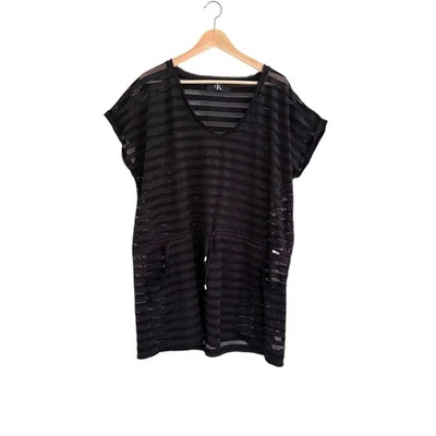 CK Calvin Klein Malla a Rayas Manga Corta Natación Cubierta Bolsillos XXL Negro Foto 1 de 4