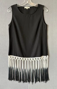 I Joah Damen schwarz weiß lang Fransen ärmellos formell Shirt Top Gr. S - Bild 1 von 10