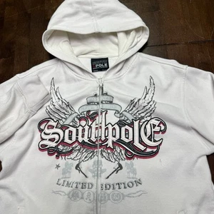 VTG SOUTHPOLE Full Zip Hoodie Y2K Rare Youth L Men Sm LIMITED EDITION Grey Crest - Picture 1 of 7