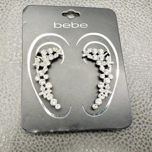 bebe Silver Crystal Ear Climber Earrings Womens Statement Fashion Jewelry Gift - Picture 1 of 6