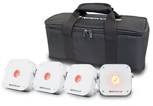 Rockville 4 PACK MINI RF1 V3 White DJ Par Wash Up Lights+Bag+RF+APP+Wireless DMX - Picture 1 of 11