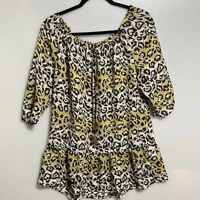 никола средний блузка животное печать богемное пуловер M желтый коричневый холодное плечо - Изображение 1 из 4