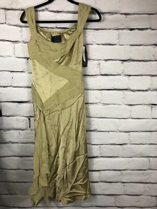 Neu mit Etikett Carmen Marc Valvo Damen Größe 2 Stil #13455 goldfarben langes ärmelloses Kleid Seide - Bild 1 von 9