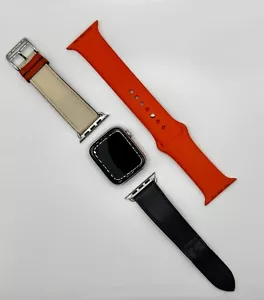 apple watch series 4 44mm hermes both leather and orange rubber bands - Picture 1 of 11