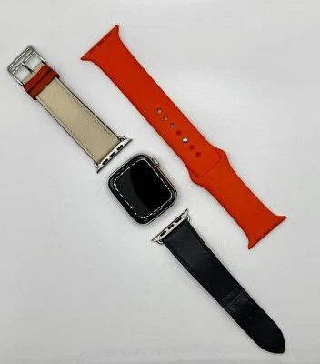 apple watch series 4 44mm hermes both leather and orange rubber bands - Image 1 of 4