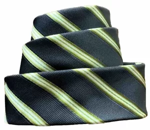 GIORGIO ARMANI Black Label Green Stripe Necktie Tie 100% Silk Made In Italy - Picture 1 of 7