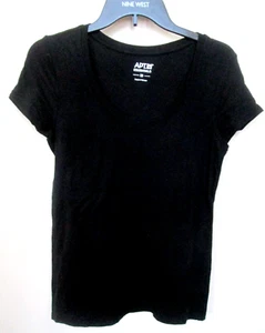 APT 9 Essentials Short Sleeve T Shirt Top Black Size M Stretch Soft thin - Picture 1 of 5